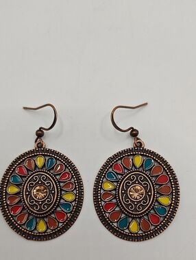 Metal Vintage-Style Multi-Color Round Drop Earrings